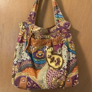Fossil fabric and leather tote
